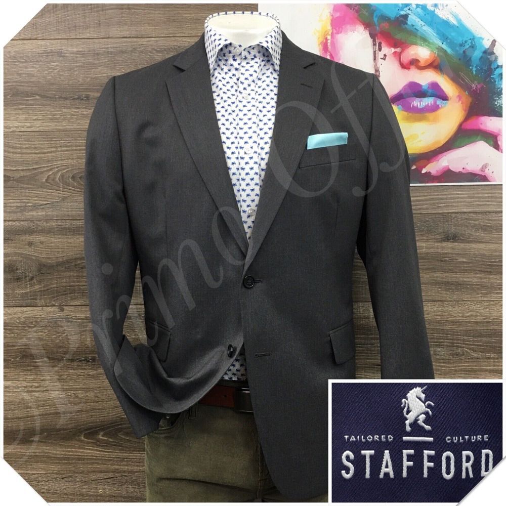 STAFFORD Mens Blazer Sport Coat Casual‎ Jacket Size 44R Classic Gray Wool Suit